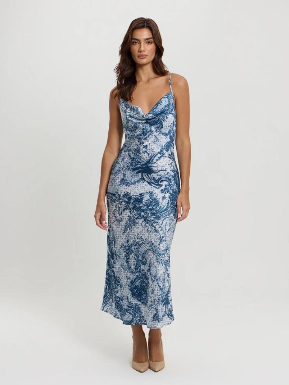 GUESS Women's Eco Blue Print Akilina Maxi Dress Size S